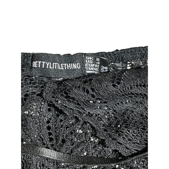 PrettyLittleThings Black Sheer Lace Cross Back Bodysuit Size 4 - Picture 3 of 4